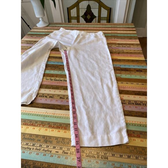 Hot Cotton M 100% Linen White Wide Leg Elastic Waist Pull On Pants Lagenlook - Picture 7 of 13